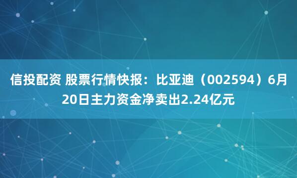 信投配资 股票行情快报：比亚迪（002594）6月20日主力资金净卖出2.24亿元